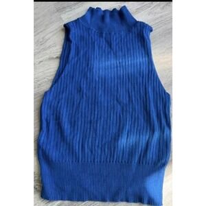 NWOT Women Junior Size S Blue Mock Neck Crop Tank Ribbed Wild Fable Sweater #490
